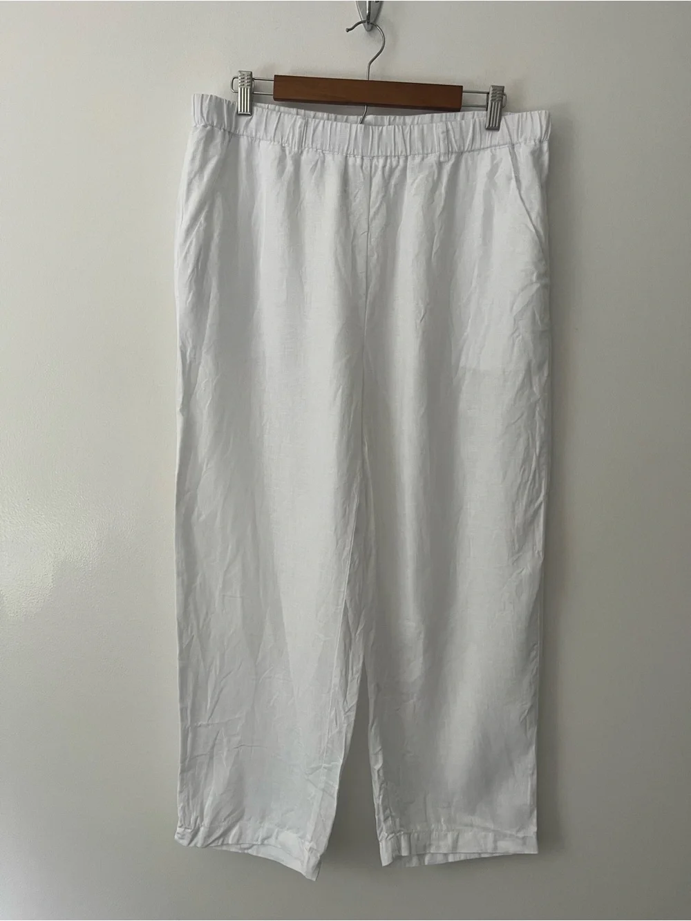 Quince 100% Linen Wide Leg Ankle Pull On Pants White Large